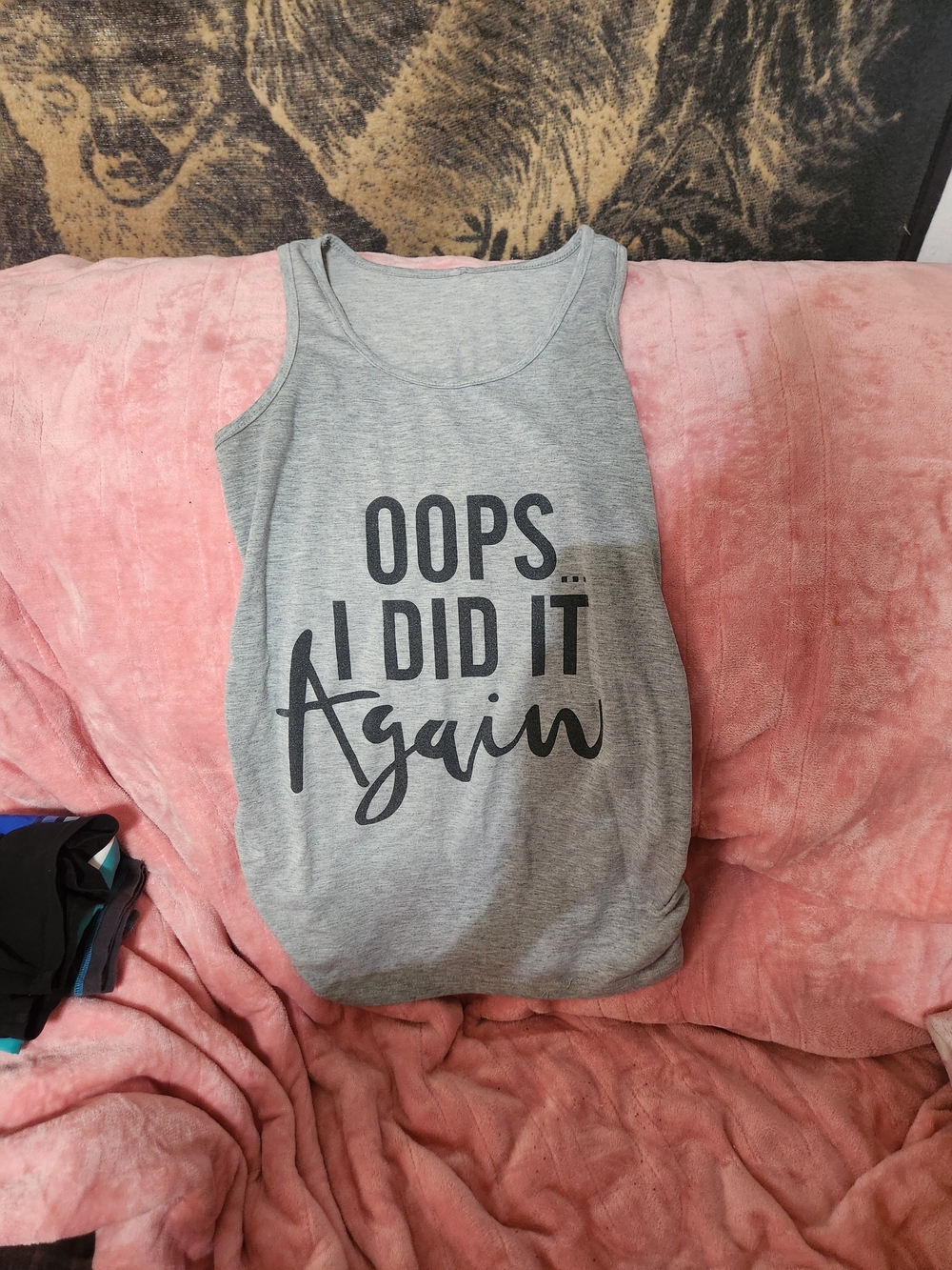 Maternity Tank Top with Black Script "Oops I Did It Again"